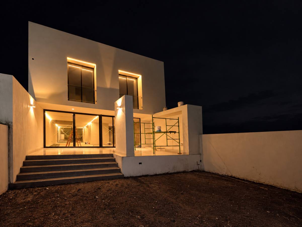Fachada de la casa en Punta del Este de noche